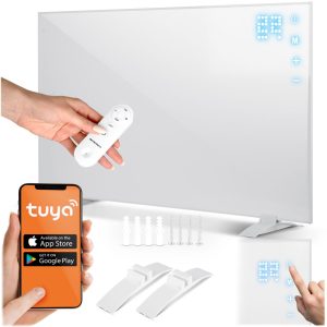 Elektromos fűtőpanel, Berdsen, BD-981, 600 W, 100 x 60 x 1,5 cm, infravörös, Wi‑Fi (Tuya) és távirányító, érintőpanel, beépített termosztát, időzítő 1–9 óra