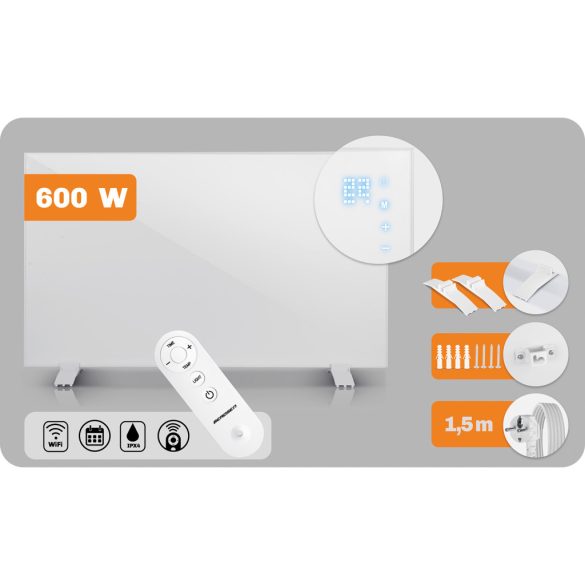 Elektromos fűtőpanel, Berdsen, BD-981, 600 W, 100 x 60 x 1,5 cm, infravörös, Wi‑Fi (Tuya) és távirányító, érintőpanel, beépített termosztát, időzítő 1–9 óra