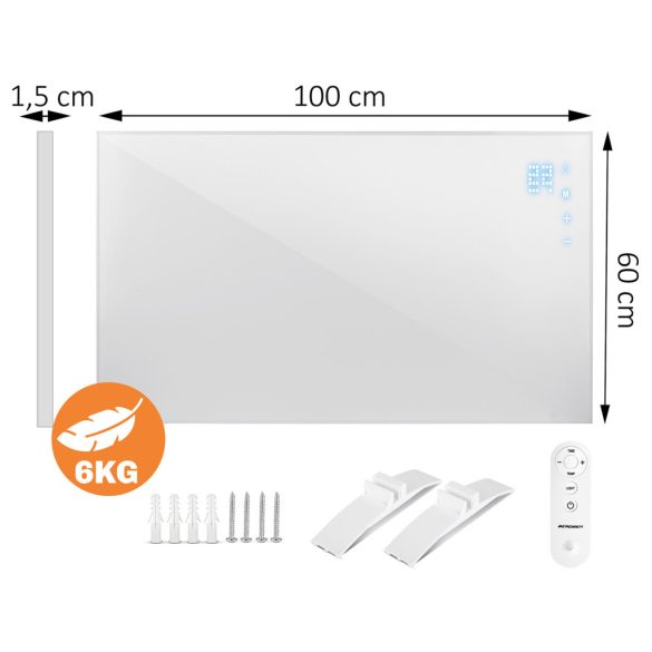 Elektromos fűtőpanel, Berdsen, BD-981, 600 W, 100 x 60 x 1,5 cm, infravörös, Wi‑Fi (Tuya) és távirányító, érintőpanel, beépített termosztát, időzítő 1–9 óra