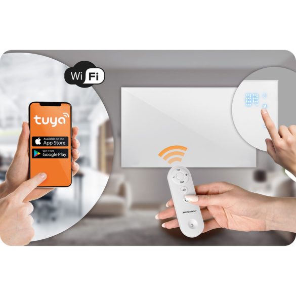 Elektromos fűtőpanel, Berdsen, BD-983, 720 W, 120 x 60 x 1 cm, Wi-Fi (Tuya) alkalmazás, távirányító, érintőpaneles, termosztát, időzítő 1–9 óra, túlmelegedés-védelem