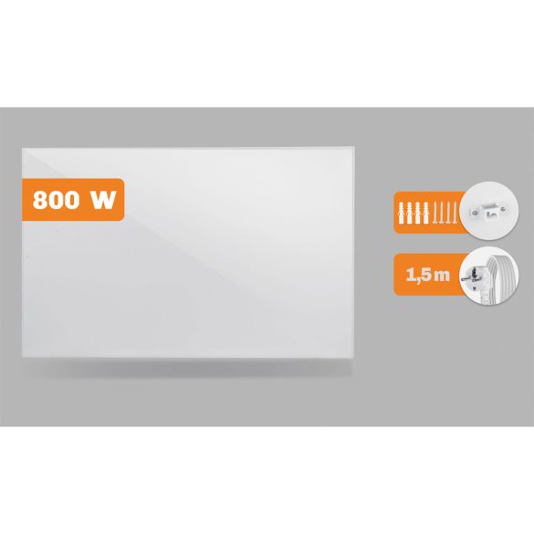 Elektromos fűtőpanel, Berdsen BD-986, fehér, 800 W, 100 x 80 x 1,2 cm, infravörös Carbon Crystal technológia, falra szerelhető