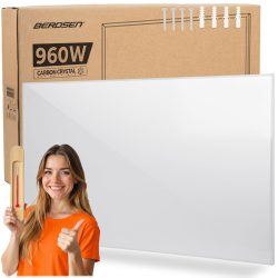   Elektromos fűtőpanel, Berdsen BD-988, fehér, 960 W, 120 x 80 x 1,2 cm, infravörös Carbon Crystal technológia, falra szerelhető