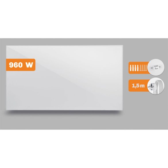 Elektromos fűtőpanel, Berdsen BD-988, fehér, 960 W, 120 x 80 x 1,2 cm, infravörös Carbon Crystal technológia, falra szerelhető