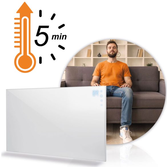 Elektromos fűtőpanel, Berdsen BD-989, fehér, 960 W, 120 x 80 x 1,2 cm, Wi‑Fi (Tuya) és távirányító, érintőpanel, beépített termosztát, időzítő: 1-9 óra