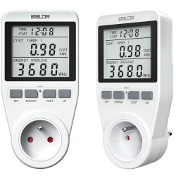  Baldr BD-990 egyfázisú fogyasztásmérő, fehér, LCD kijelző, valós idejű fogyasztásmérés, feszültség- és áramkijelzés, energiatakarékos működés