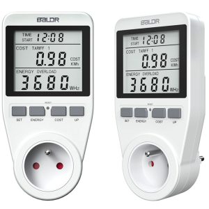 Baldr BD-990 egyfázisú fogyasztásmérő, fehér, LCD kijelző, valós idejű fogyasztásmérés, feszültség- és áramkijelzés, energiatakarékos működés