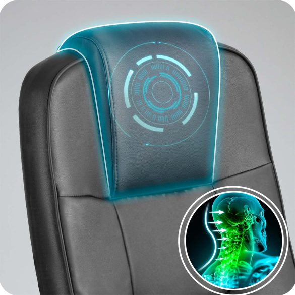 Irodai szék, Sofotel, fekete, 115-125 cm, állítható, gázliftes magasságállítás, gumírozott kerekek, fejtámlás, 120 kg teherbírás