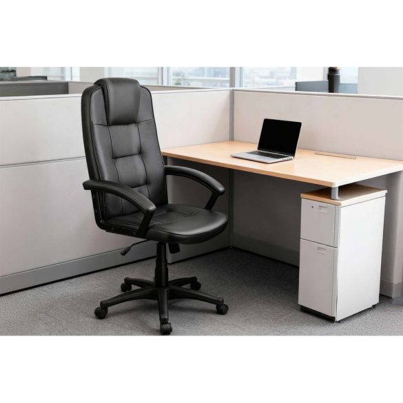 Irodai szék, Sofotel, fekete, 115-125 cm, állítható, gázliftes magasságállítás, gumírozott kerekek, fejtámlás, 120 kg teherbírás