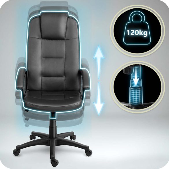 Irodai szék, Sofotel, fekete, 115-125 cm, állítható, gázliftes magasságállítás, gumírozott kerekek, fejtámlás, 120 kg teherbírás