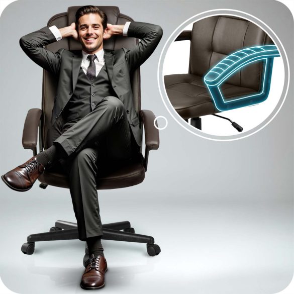 Irodai szék, Sofotel, sötétbarna, 115-125 cm, állítható, gázliftes magasságállítás, gumírozott kerekek, fejtámlás, 120 kg teherbírás