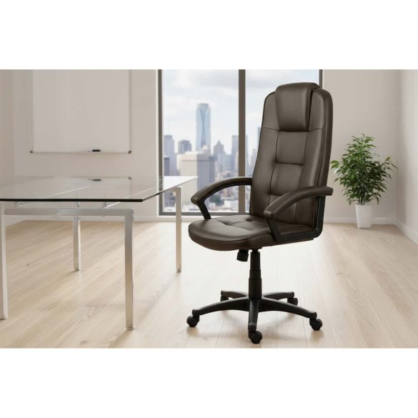 Irodai szék, Sofotel, sötétbarna, 115-125 cm, állítható, gázliftes magasságállítás, gumírozott kerekek, fejtámlás, 120 kg teherbírás