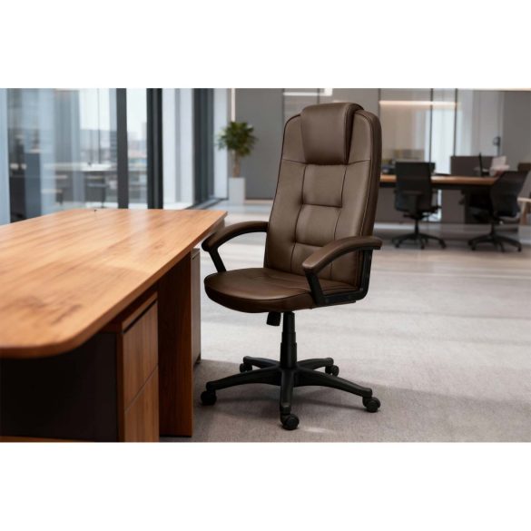 Irodai szék, Sofotel, sötétbarna, 115-125 cm, állítható, gázliftes magasságállítás, gumírozott kerekek, fejtámlás, 120 kg teherbírás