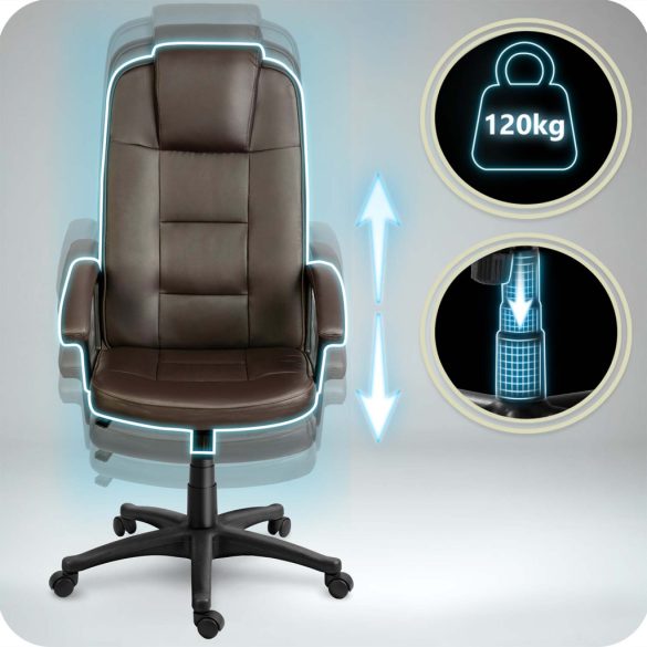 Irodai szék, Sofotel, sötétbarna, 115-125 cm, állítható, gázliftes magasságállítás, gumírozott kerekek, fejtámlás, 120 kg teherbírás