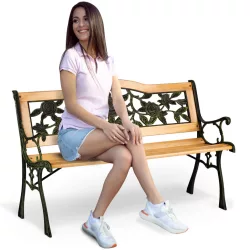   Kerti pad, Sofotel Gardi Rose, rózsa mintás, 123,5 x 74 x 48 cm, park stílusú, háttámlával, lakkozott fa, öntöttvas váz, 2 személyes