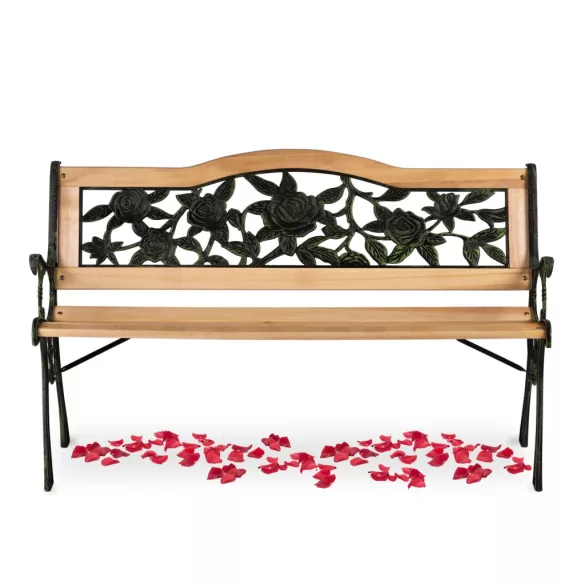 Kerti pad, Sofotel Gardi Rose, rózsa mintás, 123,5 x 74 x 48 cm, park stílusú, háttámlával, lakkozott fa, öntöttvas váz, 2 személyes