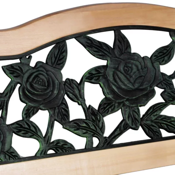 Kerti pad, Sofotel Gardi Rose, rózsa mintás, 123,5 x 74 x 48 cm, park stílusú, háttámlával, lakkozott fa, öntöttvas váz, 2 személyes
