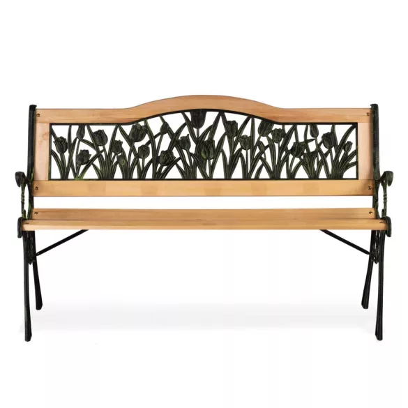 Kerti pad, Sofotel Gardi Tulip, tulipán mintás, 123,5 x 74 x 48 cm, park stílusú, háttámlával, lakkozott fa, öntöttvas váz, 2 személyes