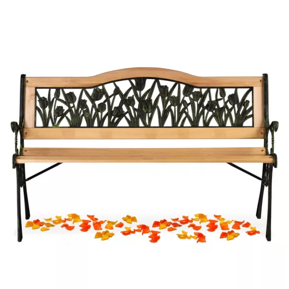 Kerti pad, Sofotel Gardi Tulip, tulipán mintás, 123,5 x 74 x 48 cm, park stílusú, háttámlával, lakkozott fa, öntöttvas váz, 2 személyes