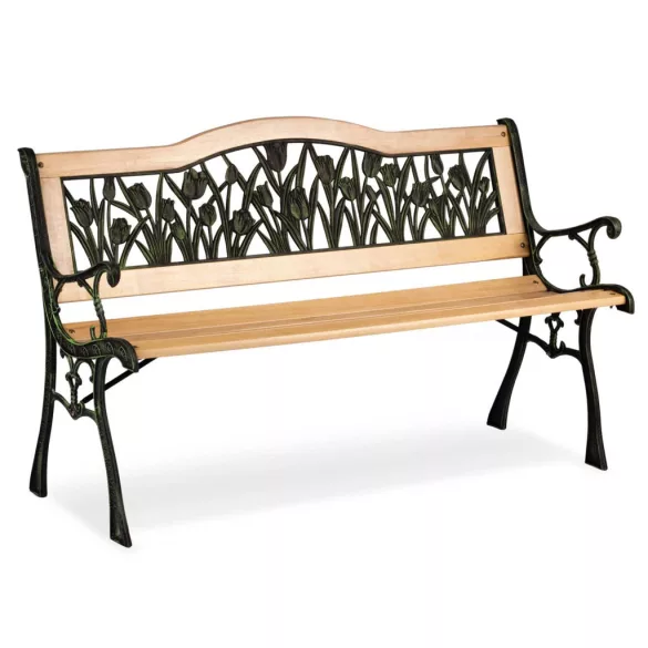 Kerti pad, Sofotel Gardi Tulip, tulipán mintás, 123,5 x 74 x 48 cm, park stílusú, háttámlával, lakkozott fa, öntöttvas váz, 2 személyes