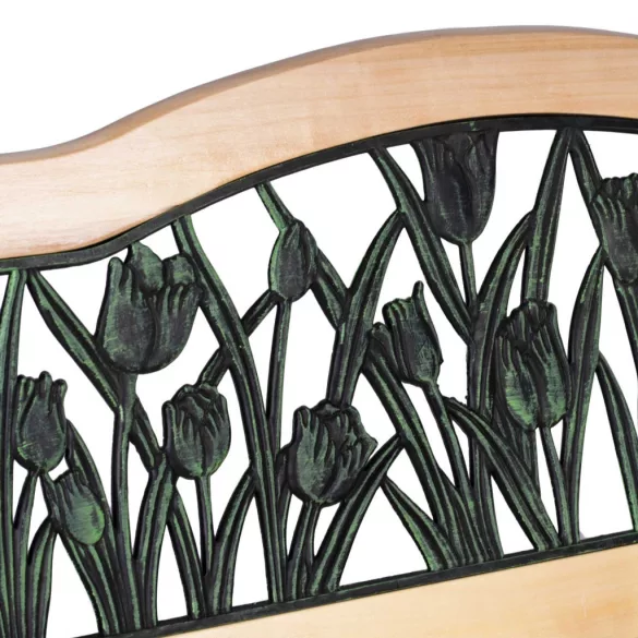 Kerti pad, Sofotel Gardi Tulip, tulipán mintás, 123,5 x 74 x 48 cm, park stílusú, háttámlával, lakkozott fa, öntöttvas váz, 2 személyes