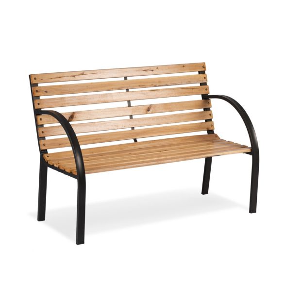 Kerti pad, Sofotel Luca, 117,5 x 83 x 57 cm, természetes fa árnyalat/fekete, háttámlával, lakkozott fa, acél váz, 2 személyes