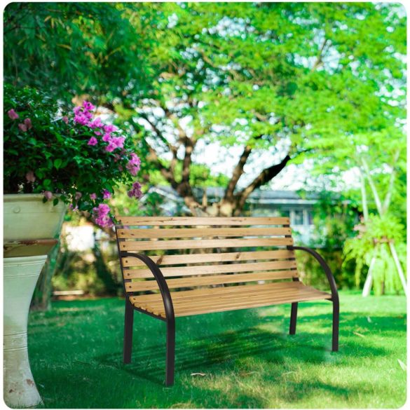 Kerti pad, Sofotel Luca, 117,5 x 83 x 57 cm, természetes fa árnyalat/fekete, háttámlával, lakkozott fa, acél váz, 2 személyes