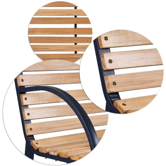 Kerti pad, Sofotel Luca, 117,5 x 83 x 57 cm, természetes fa árnyalat/fekete, háttámlával, lakkozott fa, acél váz, 2 személyes