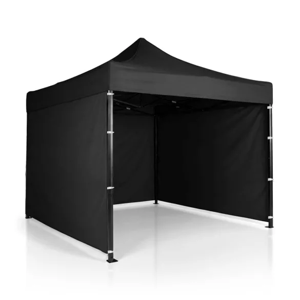 Kerti pavilon, Plonos, fekete, 3 x 3 m, 3 oldalfallal, hordtáskával, fém vázzal, UV-álló és esőálló PE ponyva, 3 m állítható magassággal