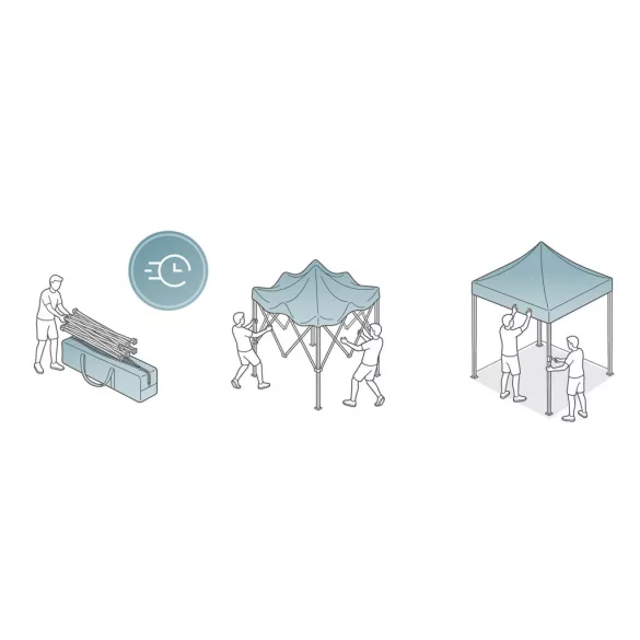 Kerti pavilon, Plonos, fekete, 3 x 3 m, 3 oldalfallal, hordtáskával, fém vázzal, UV-álló és esőálló PE ponyva, 3 m állítható magassággal
