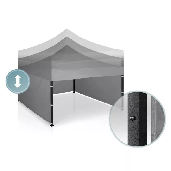 Kerti pavilon, Plonos, szürke, 3 x 3 m, 3 oldalfallal, hordtáskával, fém vázzal, UV-álló és esőálló PE ponyva, 3 m állítható magassággal