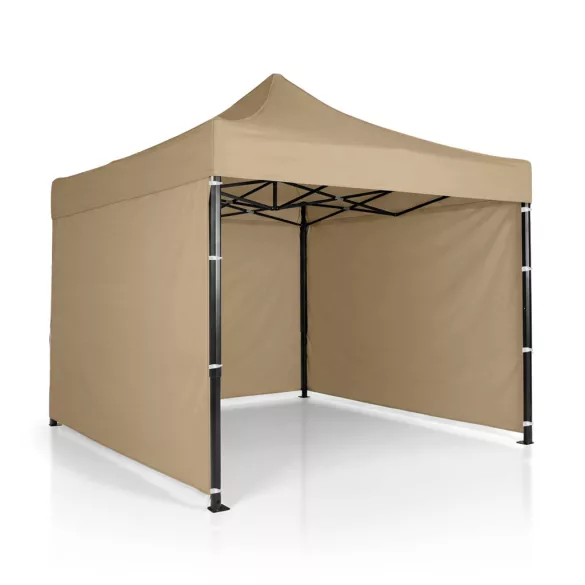 Kerti pavilon, Plonos, bézs, 3 x 3 m, 3 oldalfallal, hordtáskával, fém vázzal, UV-álló és esőálló PE ponyva, 3 m állítható magassággal