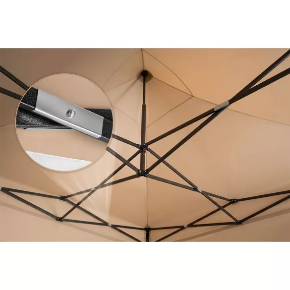 Kerti pavilon, Plonos, bézs, 3 x 3 m, 3 oldalfallal, hordtáskával, fém vázzal, UV-álló és esőálló PE ponyva, 3 m állítható magassággal
