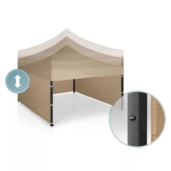 Kerti pavilon, Plonos, bézs, 3 x 3 m, 3 oldalfallal, hordtáskával, fém vázzal, UV-álló és esőálló PE ponyva, 3 m állítható magassággal
