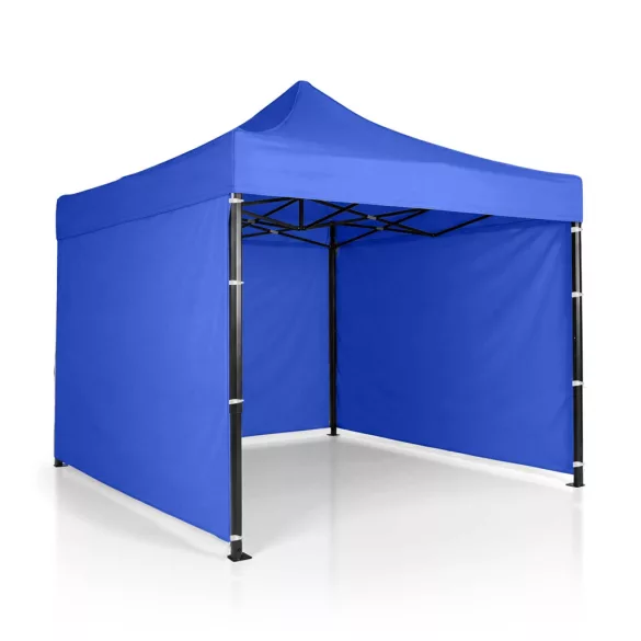 Kerti pavilon, Plonos, kék, 3 x 3 m, 3 oldalfallal, hordtáskával, fém vázzal, UV-álló és esőálló PE ponyva, 3 m állítható magassággal