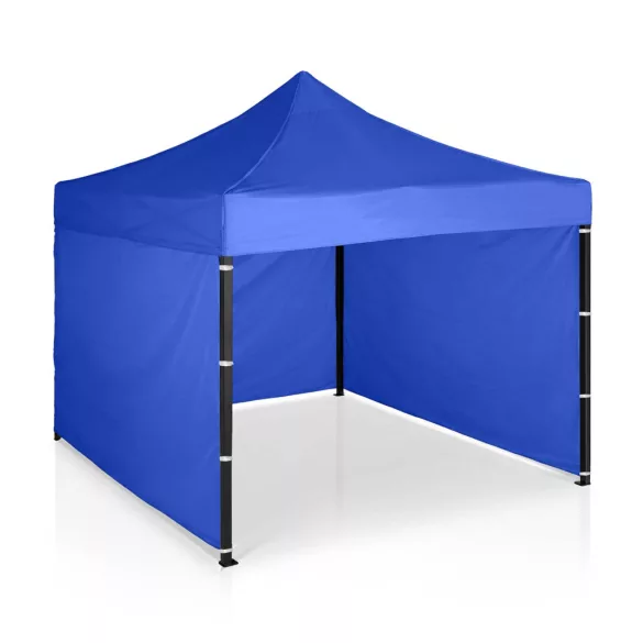 Kerti pavilon, Plonos, kék, 3 x 3 m, 3 oldalfallal, hordtáskával, fém vázzal, UV-álló és esőálló PE ponyva, 3 m állítható magassággal