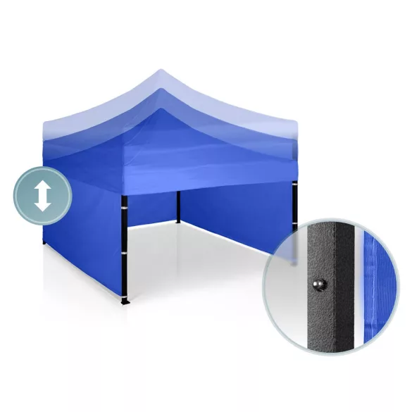 Kerti pavilon, Plonos, kék, 3 x 3 m, 3 oldalfallal, hordtáskával, fém vázzal, UV-álló és esőálló PE ponyva, 3 m állítható magassággal