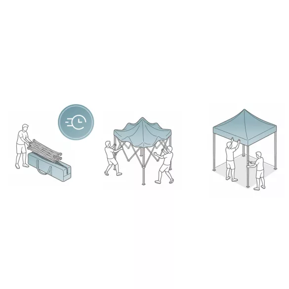 Kerti pavilon, Plonos, kék, 3 x 3 m, 3 oldalfallal, hordtáskával, fém vázzal, UV-álló és esőálló PE ponyva, 3 m állítható magassággal