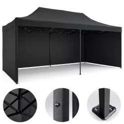   Kerti pavilon, Plonos, fekete, 3 x 6 m, 3 oldalfallal, hordtáskával, fém vázzal, UV-álló és esőálló PE ponyva, 3 m állítható magassággal