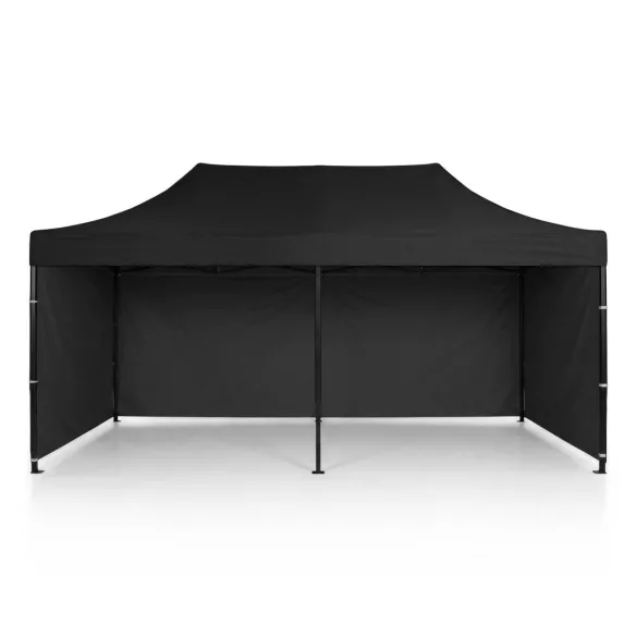 Kerti pavilon, Plonos, fekete, 3 x 6 m, 3 oldalfallal, hordtáskával, fém vázzal, UV-álló és esőálló PE ponyva, 3 m állítható magassággal