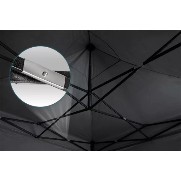Kerti pavilon, Plonos, fekete, 3 x 6 m, 3 oldalfallal, hordtáskával, fém vázzal, UV-álló és esőálló PE ponyva, 3 m állítható magassággal