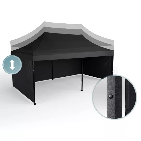 Kerti pavilon, Plonos, fekete, 3 x 6 m, 3 oldalfallal, hordtáskával, fém vázzal, UV-álló és esőálló PE ponyva, 3 m állítható magassággal