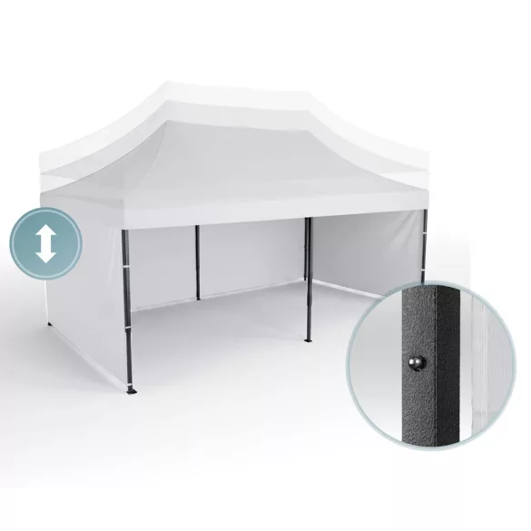 Kerti pavilon, Plonos, fehér, 3 x 6 m, 3 oldalfallal, hordtáskával, fém vázzal, UV-álló és esőálló PE ponyva, 3 m állítható magassággal