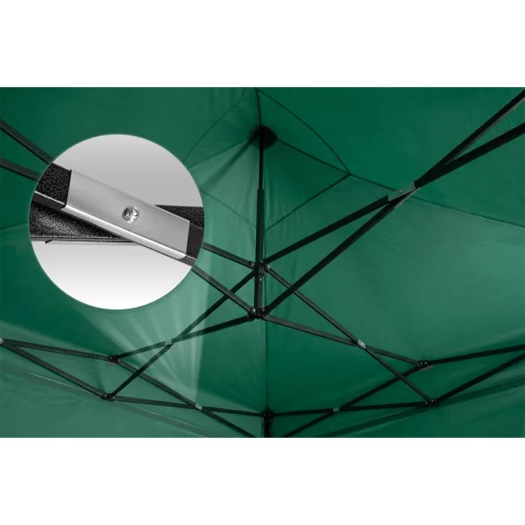 Kerti pavilon, Plonos, zöld, 3 x 6 m, 3 oldalfallal, hordtáskával, fém vázzal, UV-álló és esőálló PE ponyva, 3 m állítható magassággal
