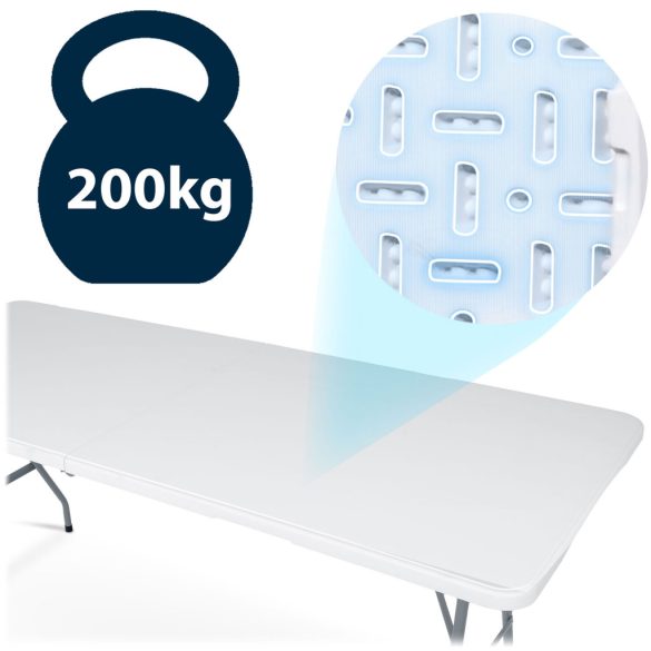 Kerti asztal, Plonos, fehér, 180 cm, acél keret, HDPE műanyag felület, összecsukható