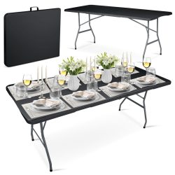   Kerti asztal, Plonos, fekete, 180 cm, acél keret, HDPE műanyag felület, összecsukható