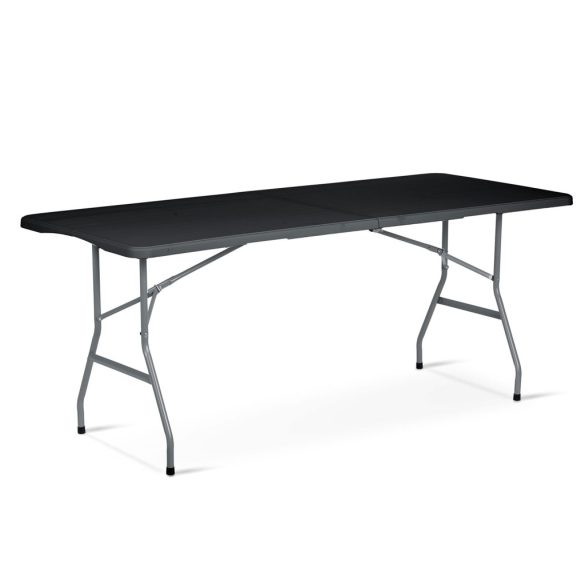 Kerti asztal, Plonos, fekete, 180 cm, acél keret, HDPE műanyag felület, összecsukható