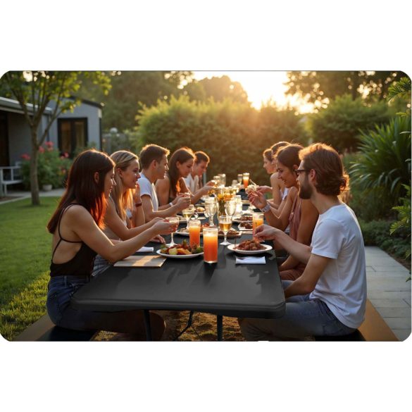 Kerti asztal, Plonos, fekete, 180 cm, acél keret, HDPE műanyag felület, összecsukható