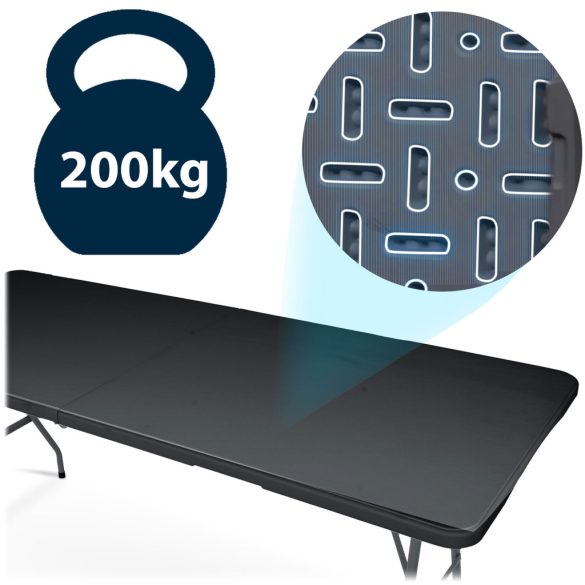 Kerti asztal, Plonos, fekete, 180 cm, acél keret, HDPE műanyag felület, összecsukható