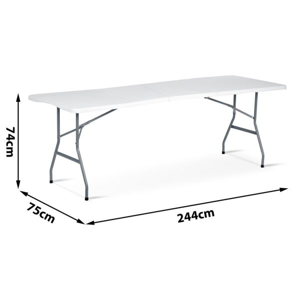 Kerti asztal, Plonos, fehér, 244 cm, acél keret, HDPE műanyag felület, összecsukható