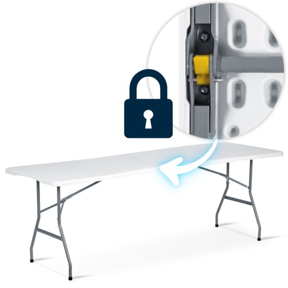 Kerti asztal, Plonos, fehér, 244 cm, acél keret, HDPE műanyag felület, összecsukható